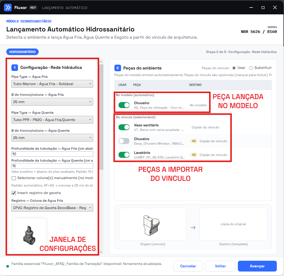 Configuração das redes hidráulicas e seleção das peças de Água Fria e Água Quente
